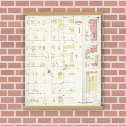 Old map wall art mockup — magnetic wood frame on brick wall — Sanborn Fire Insurance Map from Nokomis, Montgomery County, Illinois (1912), Sheet #0002