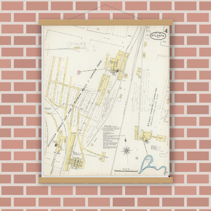 Old map wall art mockup — magnetic wood frame on brick wall — Sanborn Fire Insurance Map from Atlanta, Cass County, Texas (1890), Sheet #0004