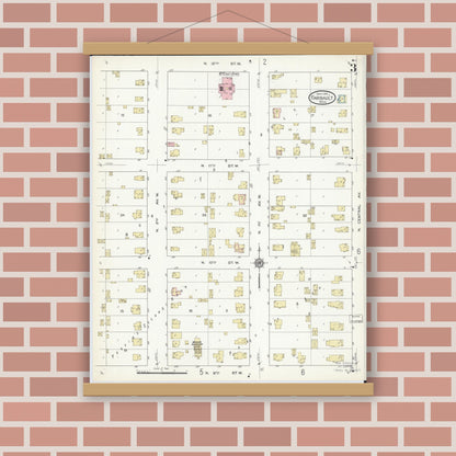 Old map wall art mockup — magnetic wood frame on brick wall — Sanborn Fire Insurance Map from Faribault, Rice County, Minnesota (1914), Sheet #0003