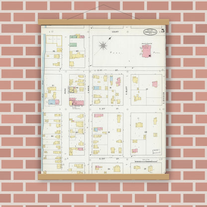 Old map wall art mockup — magnetic wood frame on brick wall — Sanborn Fire Insurance Map from Janesville, Rock County, Wisconsin (1895), Sheet #0005