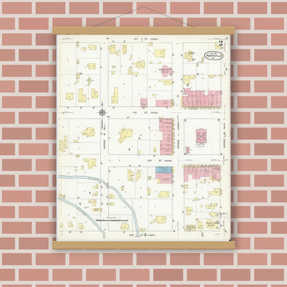 Old map wall art mockup — magnetic wood frame on brick wall — Sanborn Fire Insurance Map from Huntsville, Walker County, Texas (1912), Sheet #0002