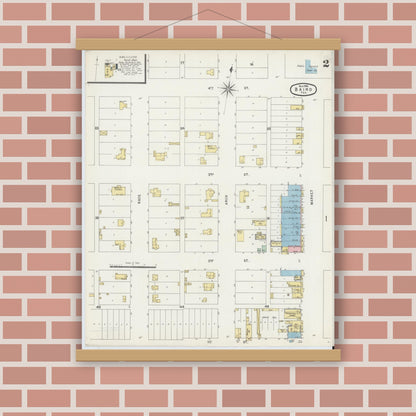 Old map wall art mockup — magnetic wood frame on brick wall — Sanborn Fire Insurance Map from Baird, Callahan County, Texas (1896), Sheet #0002