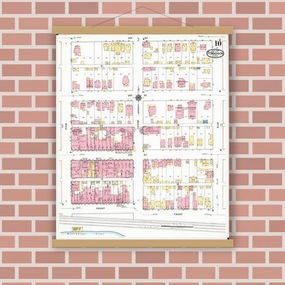 Old map wall art mockup — magnetic wood frame on brick wall — Sanborn Fire Insurance Map from Fort Madison, Lee County, Iowa (1919), Sheet #0010