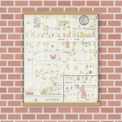 Old map wall art mockup — magnetic wood frame on brick wall — Sanborn Fire Insurance Map from Dublin, Wayne County, Indiana (1898) - Complete Map Set
