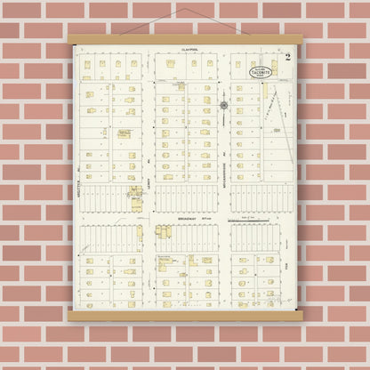 Old map wall art mockup — magnetic wood frame on brick wall — Sanborn Fire Insurance Map from Taconite, Ltasca County, Minnesota (1909), Sheet #0002