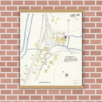 Old map wall art mockup — magnetic wood frame on brick wall — Sanborn Fire Insurance Map from Arcata, Humboldt County, California (1908), Sheet #0013
