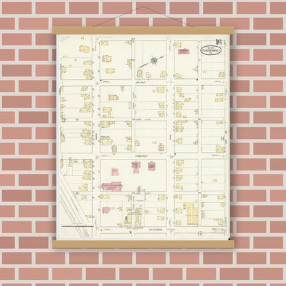 Old map wall art mockup — magnetic wood frame on brick wall — Sanborn Fire Insurance Map from Punxsutawney, Jefferson County, Pennsylvania (1912), Sheet #0016