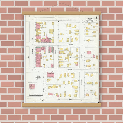 Old map wall art mockup — magnetic wood frame on brick wall — Sanborn Fire Insurance Map from Saint Johns, Clinton County, Michigan (1900), Sheet #0003