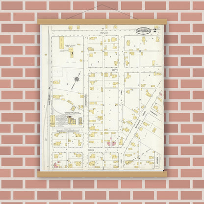 Old map wall art mockup — magnetic wood frame on brick wall — Sanborn Fire Insurance Map from Crothersville, Jackson County, Indiana (1916), Sheet #0002