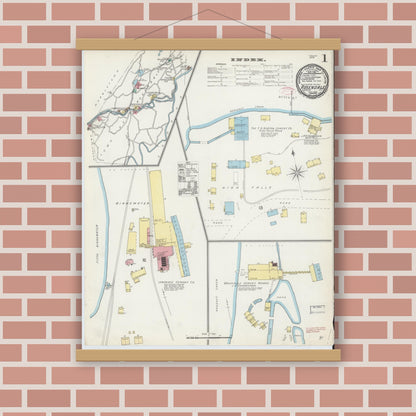 Old map wall art mockup — magnetic wood frame on brick wall — Sanborn Fire Insurance Map from Rosendale, Ulster County, New York (1892) - Complete Map Set