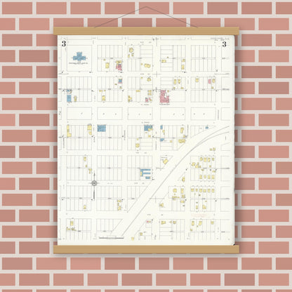 Old map wall art mockup — magnetic wood frame on brick wall — Sanborn Fire Insurance Map from Okeechobee, Okeechobee County, Florida (1933), Sheet #0003