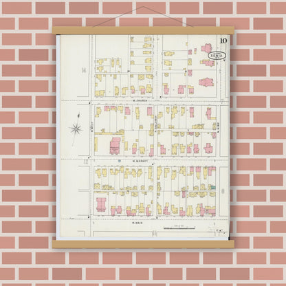 Old map wall art mockup — magnetic wood frame on brick wall — Sanborn Fire Insurance Map from Xenia, Greene County, Ohio (1895), Sheet #0010
