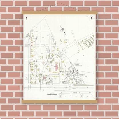 Old map wall art mockup — magnetic wood frame on brick wall — Sanborn Fire Insurance Map from Gladewater, Gregg County, Texas (1934), Sheet #0005