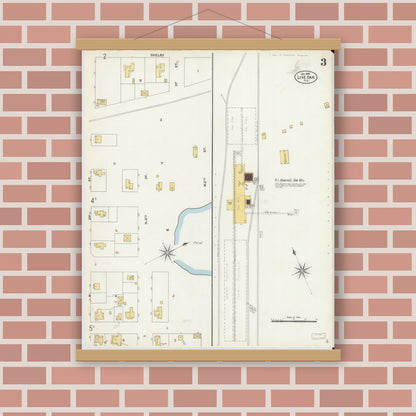 Old map wall art mockup — magnetic wood frame on brick wall — Sanborn Fire Insurance Map from Live Oak, Suwanee County, Florida (1903), Sheet #0003