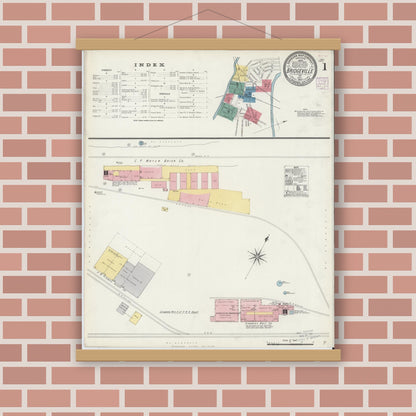 Old map wall art mockup — magnetic wood frame on brick wall — Sanborn Fire Insurance Map from Bridgeville, Allegheny County, Pennsylvania (1907) - Complete Map Set