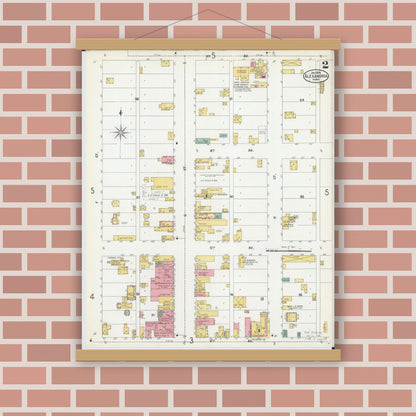 Old map wall art mockup — magnetic wood frame on brick wall — Sanborn Fire Insurance Map from Alexandria, Douglas County, Minnesota (1899), Sheet #0002