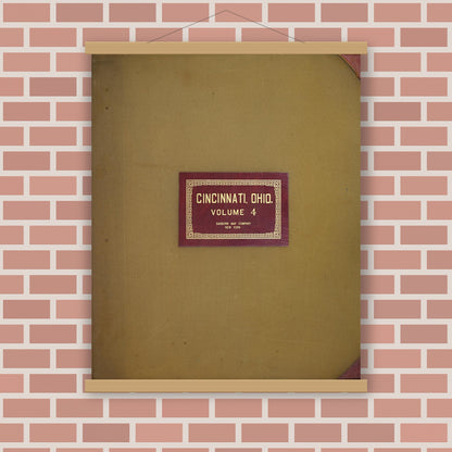 Old map wall art mockup — magnetic wood frame on brick wall — Sanborn Fire Insurance Map from Cincinnati, Hamilton County, Ohio (1949), Sheet #0001