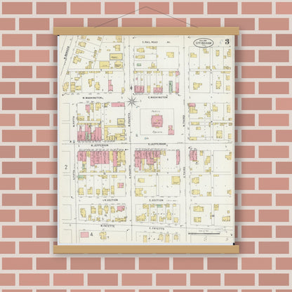 Old map wall art mockup — magnetic wood frame on brick wall — Sanborn Fire Insurance Map from Effingham, Effingham County, Illinois (1898), Sheet #0003