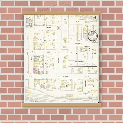 Old map wall art mockup — magnetic wood frame on brick wall — Sanborn Fire Insurance Map from Avoca, Pottawattamie County, Iowa (1888) â€” Complete Set