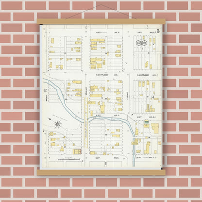Old map wall art mockup — magnetic wood frame on brick wall — Sanborn Fire Insurance Map from Ashland, Ashland County, Wisconsin (1901), Sheet #0005