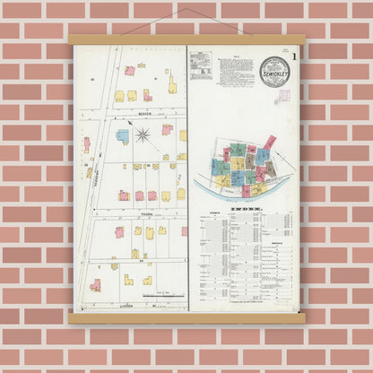 Old map wall art mockup — magnetic wood frame on brick wall — Sanborn Fire Insurance Map from Sewickley, Allegheny County, Pennsylvania (1905) - Complete Map Set