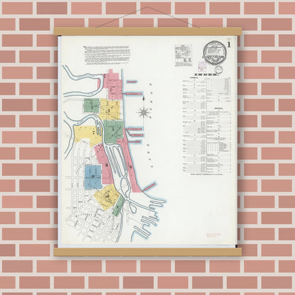 Old map wall art mockup — magnetic wood frame on brick wall — Sanborn Fire Insurance Map from Oscoda, Iosco County, Michigan (1901), Sheet #0001
