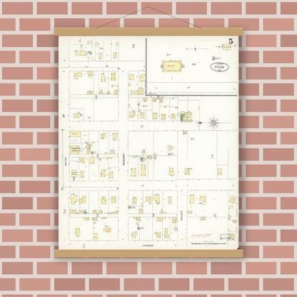 Old map wall art mockup — magnetic wood frame on brick wall — Sanborn Fire Insurance Map from Dixon, Solano County, California (1900), Sheet #0005