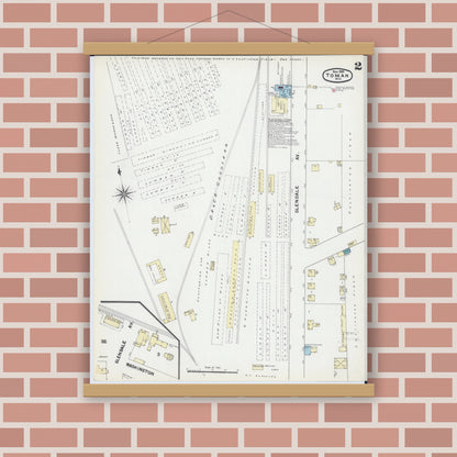 Old map wall art mockup — magnetic wood frame on brick wall — Sanborn Fire Insurance Map from Tomah, Monroe County, Wisconsin (1891), Sheet #0002