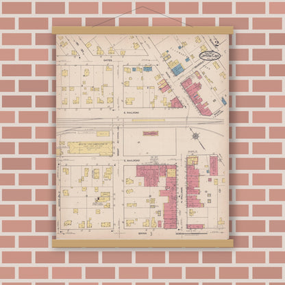 Old map wall art mockup — magnetic wood frame on brick wall — Sanborn Fire Insurance Map from Crystal Lake, McHenry County, Illinois (1921), Sheet #0002
