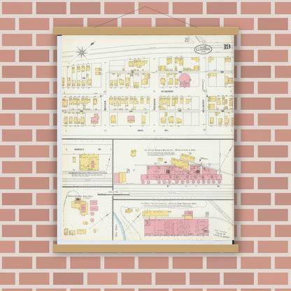 Old map wall art mockup — magnetic wood frame on brick wall — Sanborn Fire Insurance Map from East Liverpool, Columbiana County, Ohio (1903), Sheet #0019