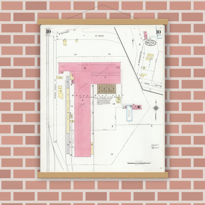 Old map wall art mockup — magnetic wood frame on brick wall — Sanborn Fire Insurance Map from Wayne, Wayne County, Michigan (1926), Sheet #0010