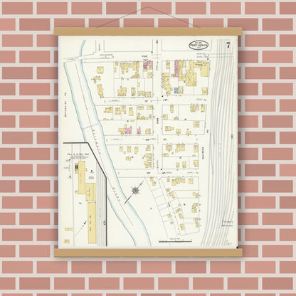 Old map wall art mockup — magnetic wood frame on brick wall — Sanborn Fire Insurance Map from Port Jervis, Orange County, New York (1912), Sheet #0007