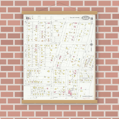 Old map wall art mockup — magnetic wood frame on brick wall — Sanborn Fire Insurance Map from Glen Ellyn, Du Page County, Illinois (1929), Sheet #0011