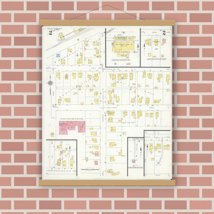 Old map wall art mockup — magnetic wood frame on brick wall — Sanborn Fire Insurance Map from Liberty Center, Henry County, Ohio (1938), Sheet #0002