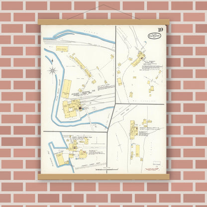 Old map wall art mockup — magnetic wood frame on brick wall — Sanborn Fire Insurance Map from Eureka, Humboldt County, California (1892), Sheet #0019