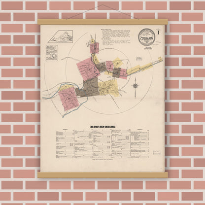 Old map wall art mockup — magnetic wood frame on brick wall — Sanborn Fire Insurance Map from Coeburn, Wise County, Virginia (1922) - Complete Map Set