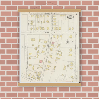 Old map wall art mockup — magnetic wood frame on brick wall — Sanborn Fire Insurance Map from Peekskill, Westchester County, New York (1895), Sheet #0007