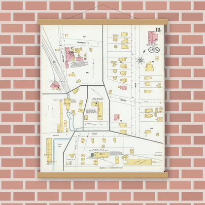 Old map wall art mockup — magnetic wood frame on brick wall — Sanborn Fire Insurance Map from Oneida, Madison County, New York (1904), Sheet #0012