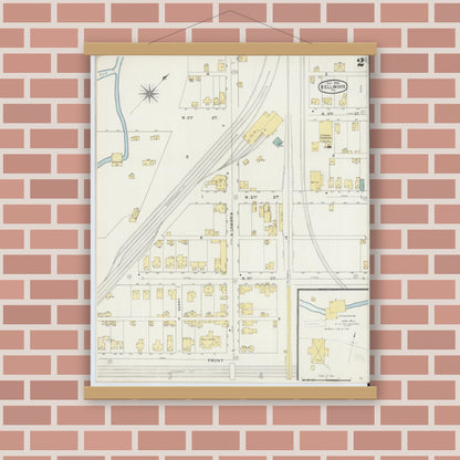 Old map wall art mockup — magnetic wood frame on brick wall — Sanborn Fire Insurance Map from Bellwood, Blair County, Pennsylvania (1894), Sheet #0002