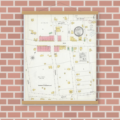 Old map wall art mockup — magnetic wood frame on brick wall — Sanborn Fire Insurance Map from Italy, Ellis County, Texas (1899) - Complete Map Set