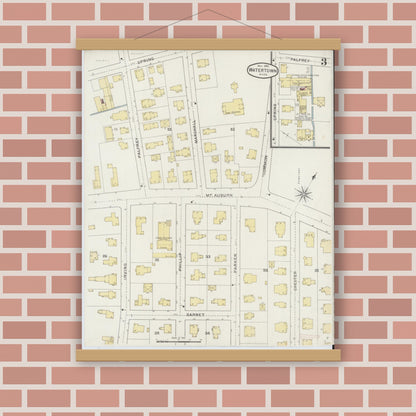 Old map wall art mockup — magnetic wood frame on brick wall — Sanborn Fire Insurance Map from Watertown, Middlesex County, Massachusetts (1894), Sheet #0003