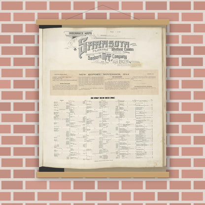 Old map wall art mockup — magnetic wood frame on brick wall — Sanborn Fire Insurance Map from Sarasota, Sarasota County, Florida (1948), Sheet #0001