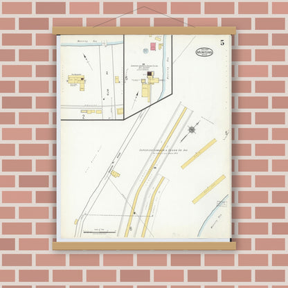 Old map wall art mockup — magnetic wood frame on brick wall — Sanborn Fire Insurance Map from Munising, Alger County, Michigan (1917), Sheet #0005