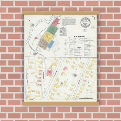 Old map wall art mockup — magnetic wood frame on brick wall — Sanborn Fire Insurance Map from Mohawk, Herkimer County, New York (1902) - Complete Map Set