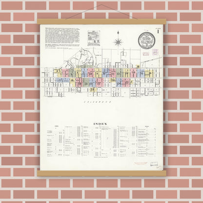 Old map wall art mockup — magnetic wood frame on brick wall — Sanborn Fire Insurance Map from Hollywood, Los Angeles County, California (1907) - Complete Map Set