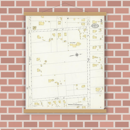 Old map wall art mockup — magnetic wood frame on brick wall — Sanborn Fire Insurance Map from Onancock, Accomack County, Virginia (1912), Sheet #0005