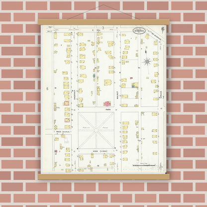 Old map wall art mockup — magnetic wood frame on brick wall — Sanborn Fire Insurance Map from Saint Marys, Elk County, Pennsylvania (1909), Sheet #0006