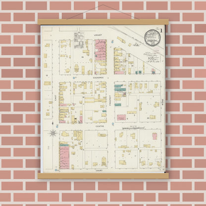 Old map wall art mockup — magnetic wood frame on brick wall — Sanborn Fire Insurance Map from Cambridge, Henry County, Illinois (1894) - Complete Map Set