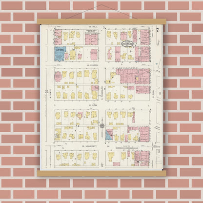 Old map wall art mockup — magnetic wood frame on brick wall — Sanborn Fire Insurance Map from Champaign, Champaign County, Illinois (1915), Sheet #0007