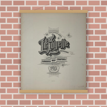 Old map wall art mockup — magnetic wood frame on brick wall — Sanborn Fire Insurance Map from Lafayette, Tippecanoe County, Indiana (1915), Sheet #0001